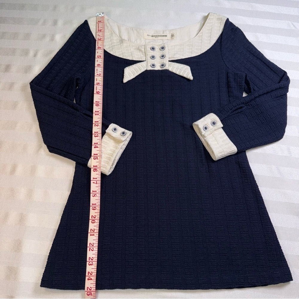 Anthropologie Pilcro Navy Blue Ribbed
Knit Top Shirt Sweater Sailor Bow Sz S - Picture 4 of 12